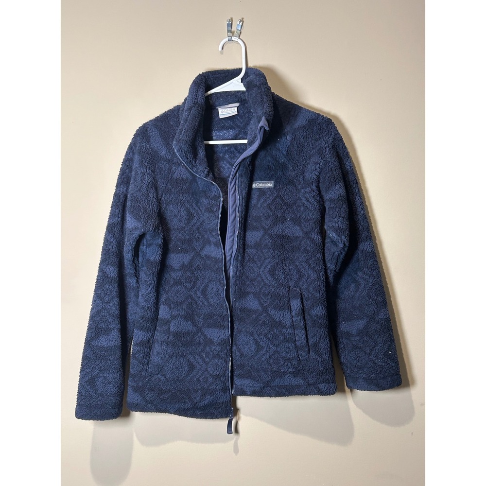 Columbia Fleece Jacket Full Zip Geometric Print Navy Blue Womens Small